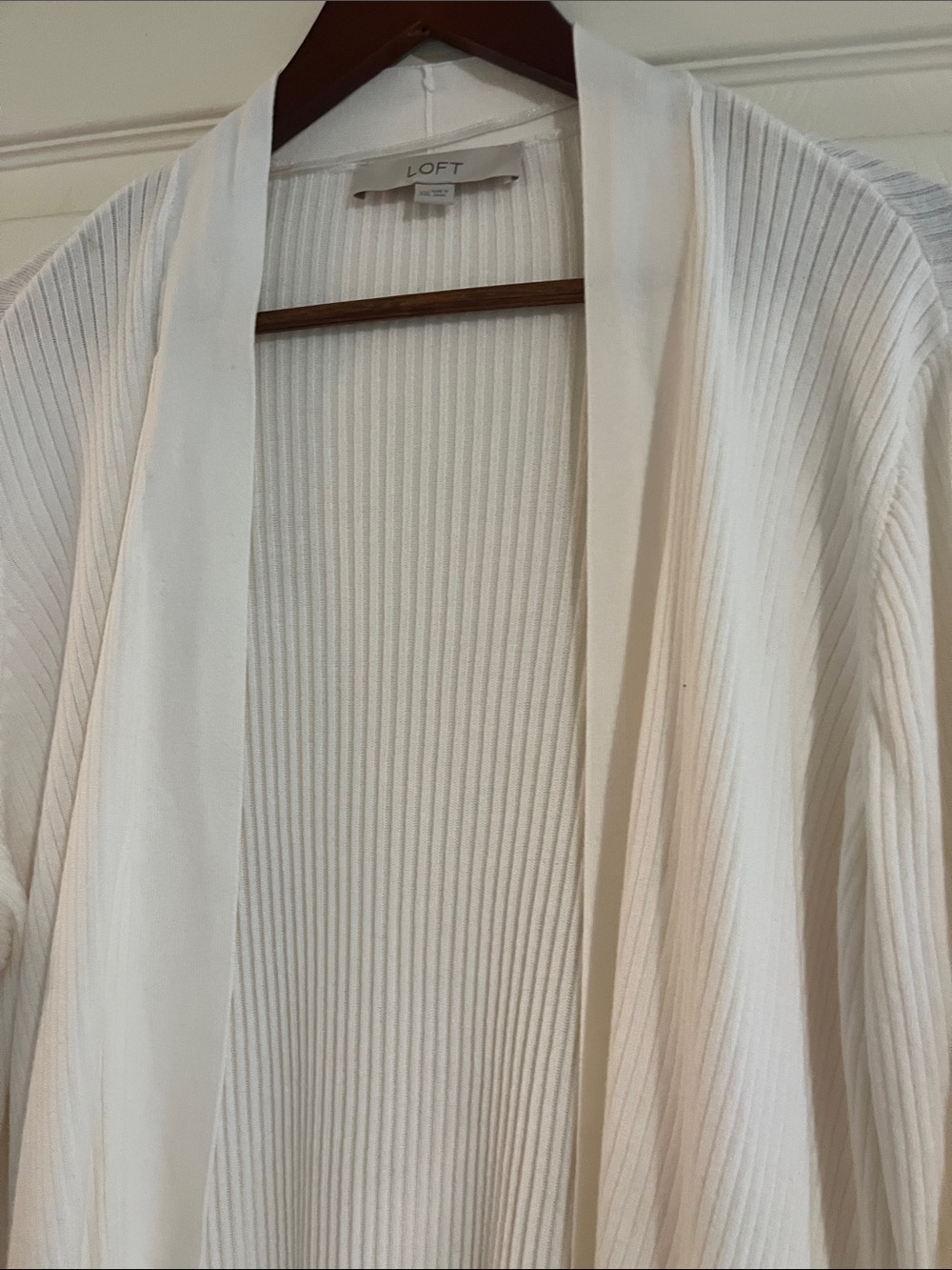 LOFT Cream Ribbed Draped Open Cardigan